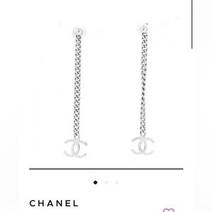 CHANEL Silver Chain Logo Earrings